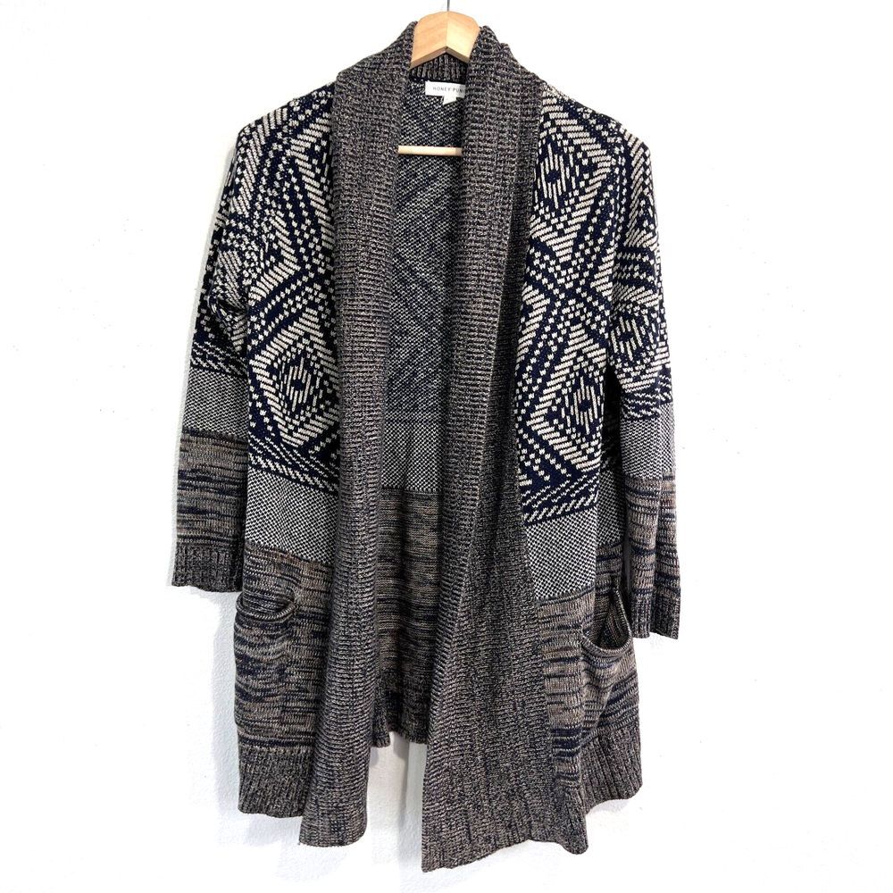 Honey Punch Boho Long Open Duster Cardigan Knit Sweater Small Gray Pockets Comfy